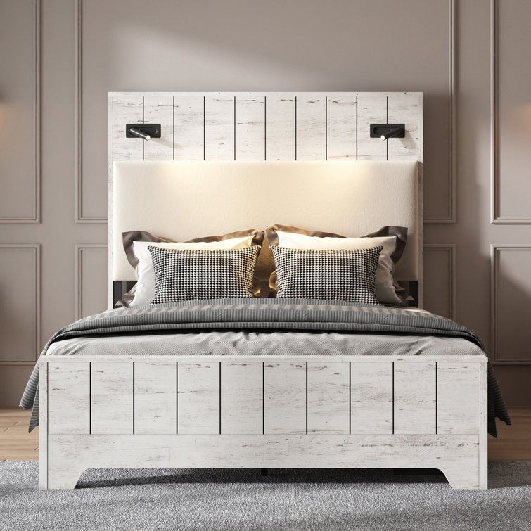57" Modern Platform Bed Frame, with 2 Reading Lights