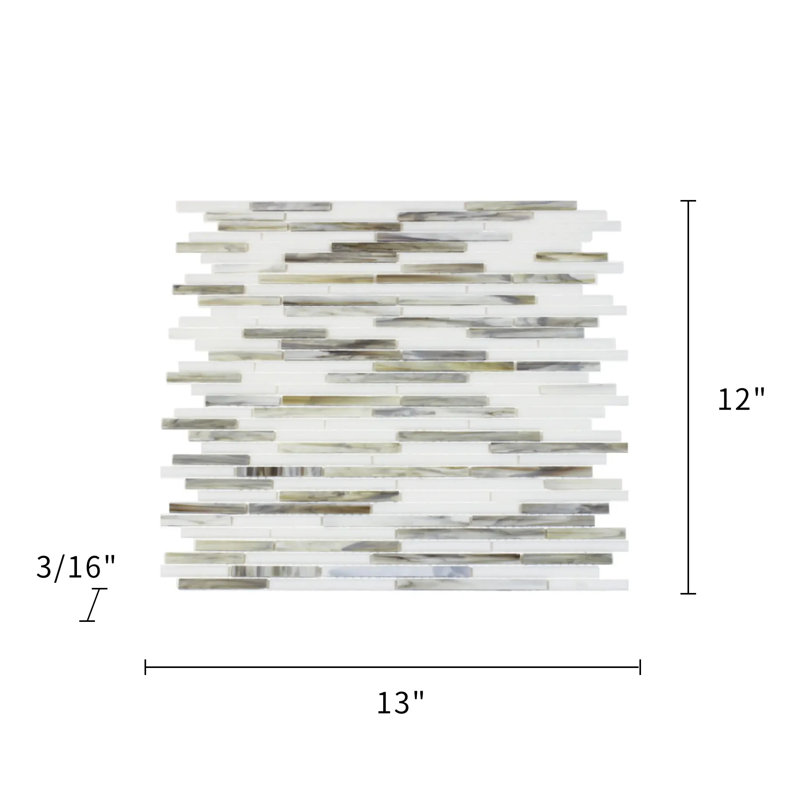 Silver Weave Random Strip Glass Mix 12-In X 12-In Glass Mosaic Wall Tile(1-Sq. Ft/ Piece), White/Tan/Gray