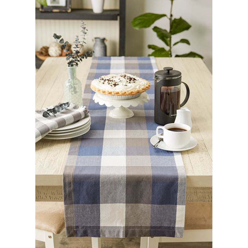 Betzaida Checkered 100% Cotton Table Runner, French Blue, 14" L x 72" W