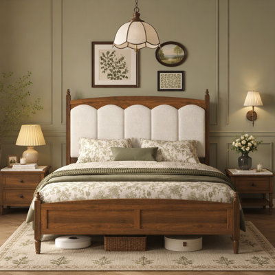 Platform Bed Frame with Upholstered Headboard
