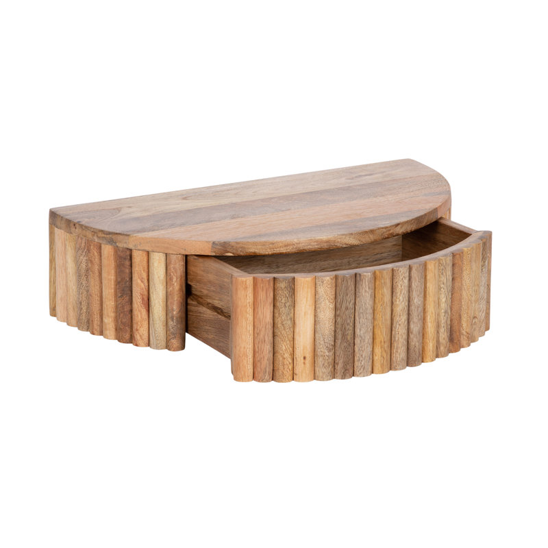 Kristie Half-circle Mango Solid Wood Floating Shelf with Drawer, Natural