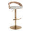 Tabouret ajustable avec pivot en métal doré, bois blanchi et tissu avoine avec repose-pieds arrondi en T - ensemble de 3
