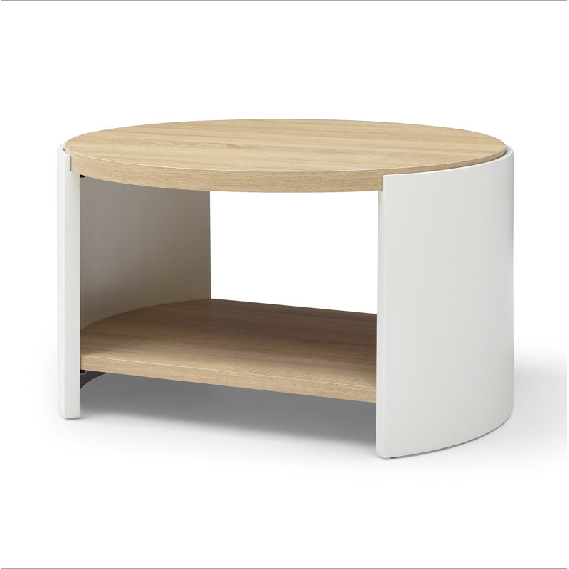 Table basse ronde, table basse de 31 po pour le salon, bureau en bois rustique à 2 niveaux avec tablette de rangement
