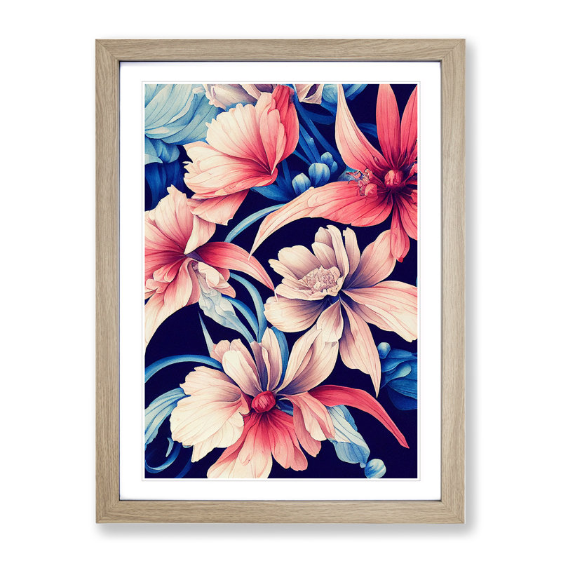 Beautiful Watercolour Flowers No.1 - Wall Art, 46cm H x 34cm W x 2cm D, Oak, White