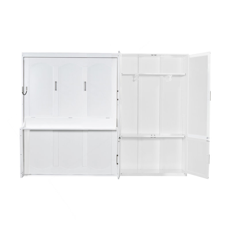 Grand lit escamotable mural avec placard, blanc