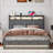 Grey Full Size Lift Up Storage Bed Frame with LED Lights, USB Charging Ports, Hydraulic Platform, 2-Tier Headboard Shelves-1669932363