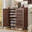 6-Tier Shoe Cabinet with Slatted Doors and Adjustable Shelves, Walnut-2045837620