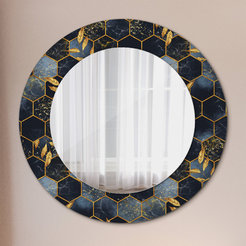 Huldar Glass Flat Wall Mirror, 50cm H x 50cm W, Golden Marble Hexagon