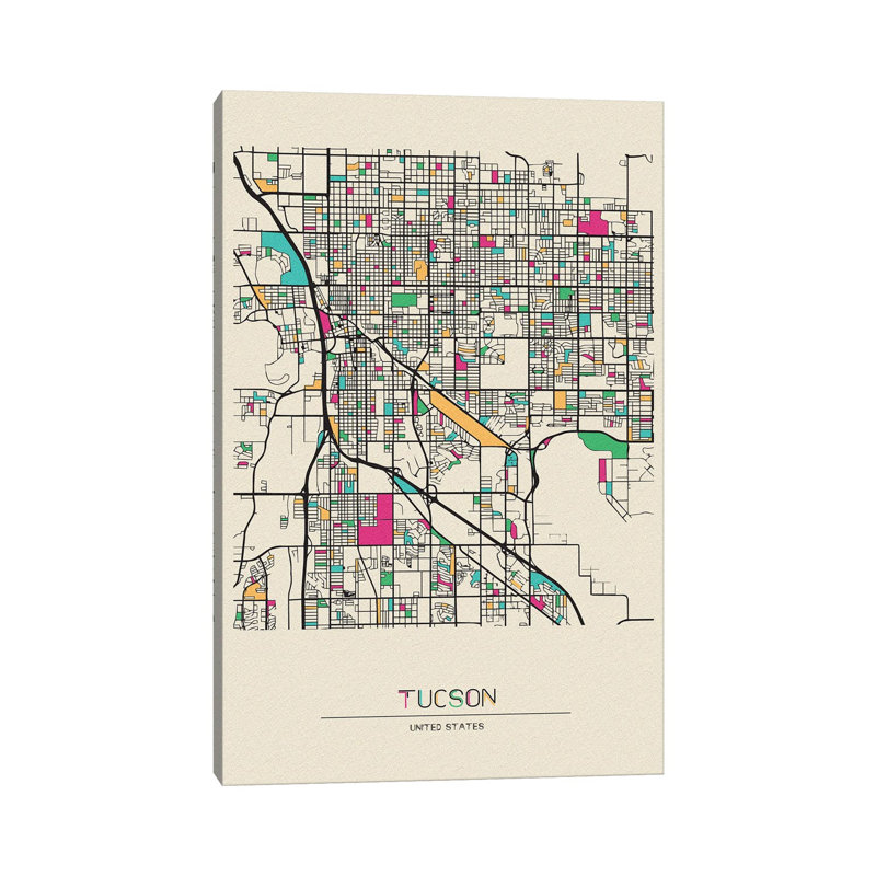 Tucson, Arizona Map by Ayse Deniz Akerman - Wrapped Canvas Gallery-Wrapped Canvas Giclée