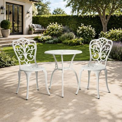 Ensemble bistro de patio en fonte d'aluminium 3 pièces durable et résistant à la rouille, idéal pour les petits espaces et facile à assembler