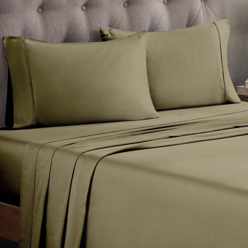 Ensemble de draps 300 po, Ensemble de draps pour lit simple TG + 1 drap-hous, Sauge