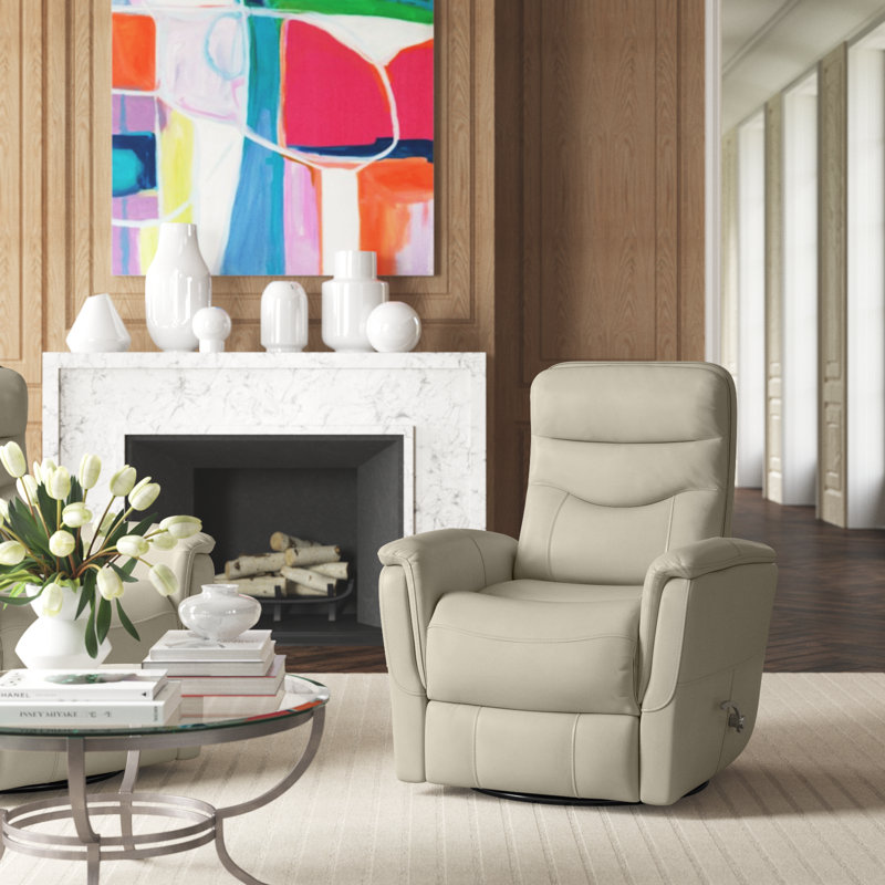 Ensemble de deux fauteuils inclinables et oscillants en cuir véritable Akeelah, Ivoire ivoire