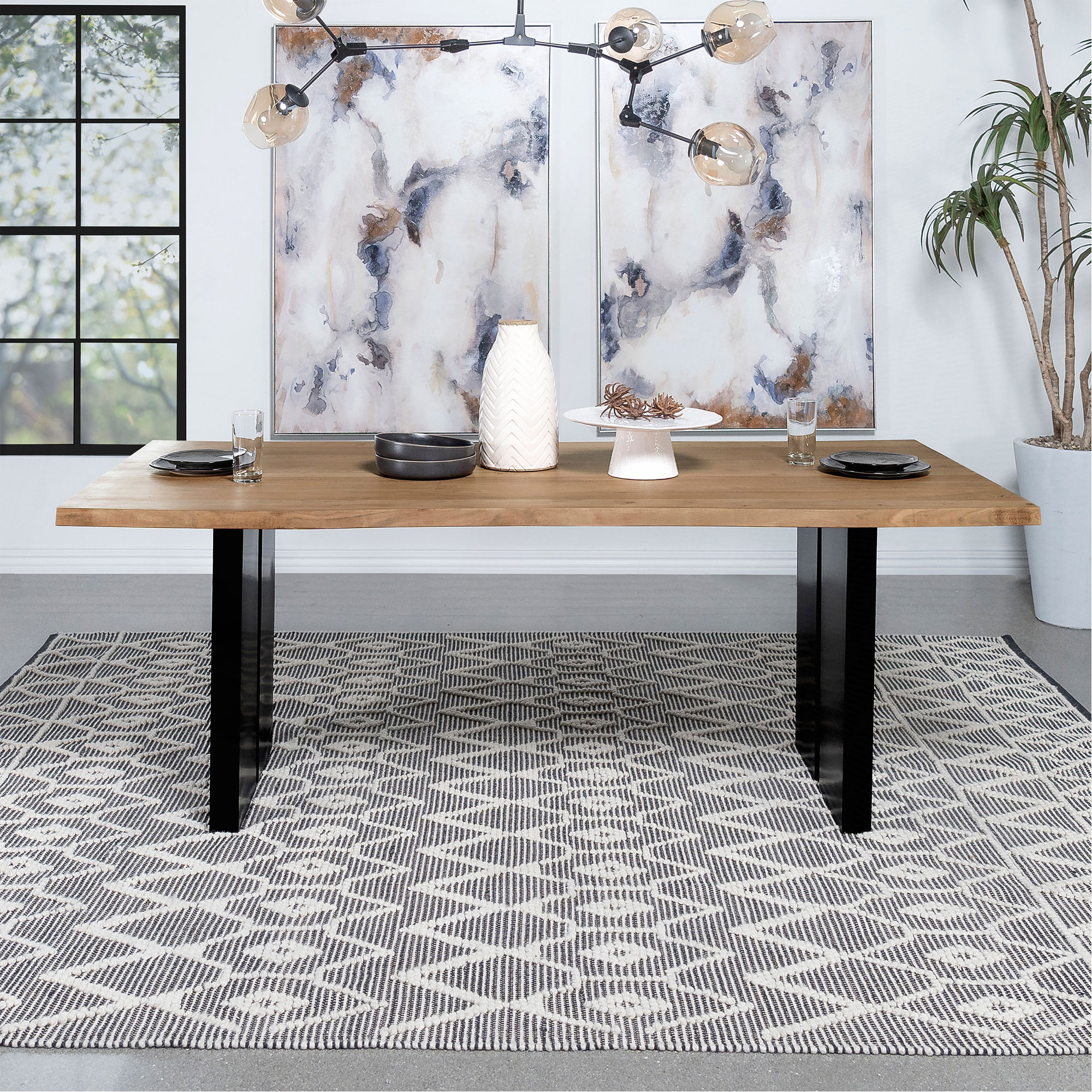 George Oliver Montesano Natural Acacia And Black Rectangular Dining ...
