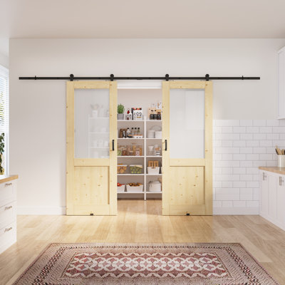 2x30in.x 80in.Half Lite Pine Door Slab Unfinished Surface With All Barn Door Hardware Kit