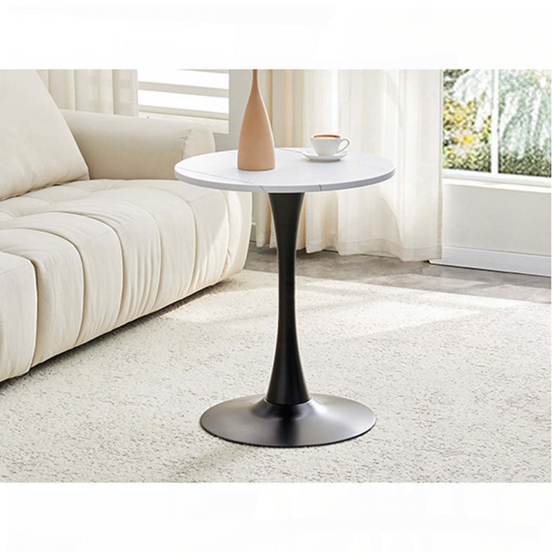 Table tulipe ronde 23,6 po - blanc, base piédestal, 2 à 4 sièges, H 28,3 po x l 23,6 po x P 23,6 po, Blanc/Noir
