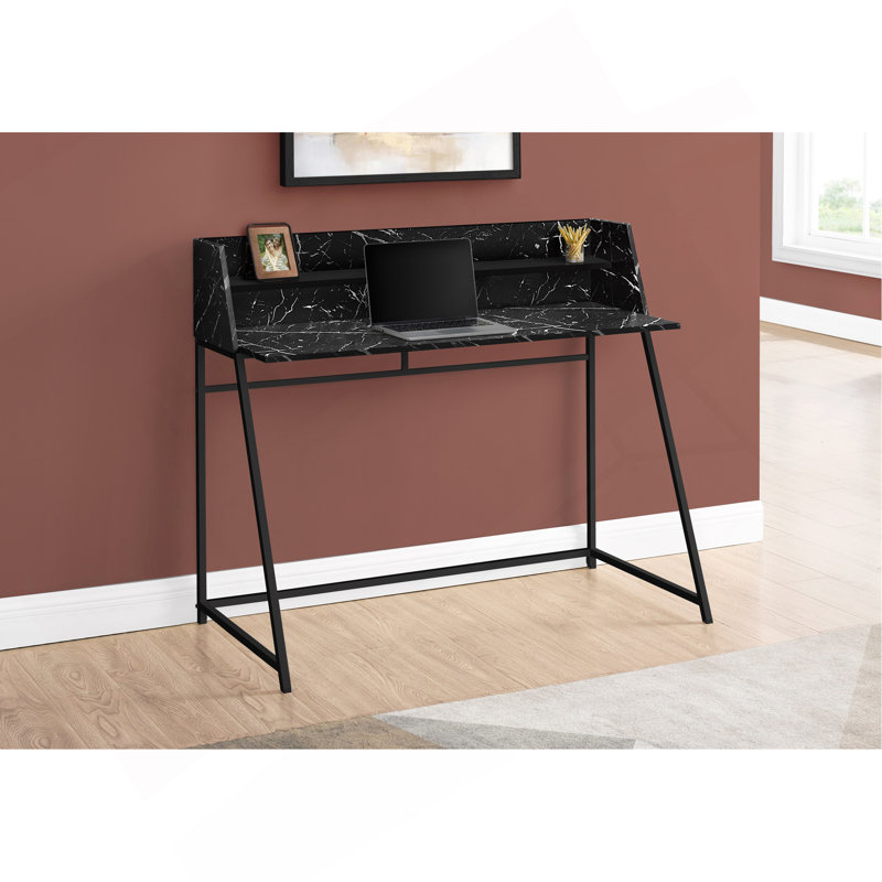 Computer Desk, Home Office, Laptop, Storage Shelves, 48"L, Work, Metal, Marble Black/Black, 39.25" H x 47.25" W x 23.75" D