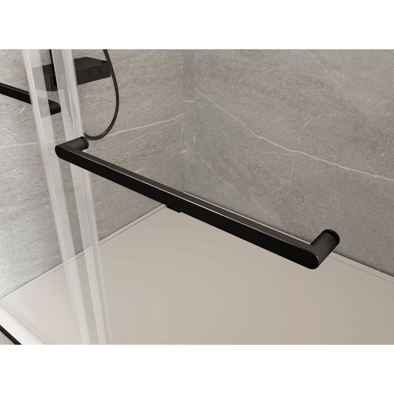 Porte de douche coulissante simple sans cadre à fermeture en douceur, verre trempé de 3/8 po (10 mm) avec revêtement facile à nettoyer