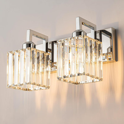 Luminaire de meuble-lavabo moderne en cristal chromé avec abat-jour en cristal K9, compatible avec une ampoule E26, installation facile, applique murale durable pour un éclairage de salle de bain luxueux
