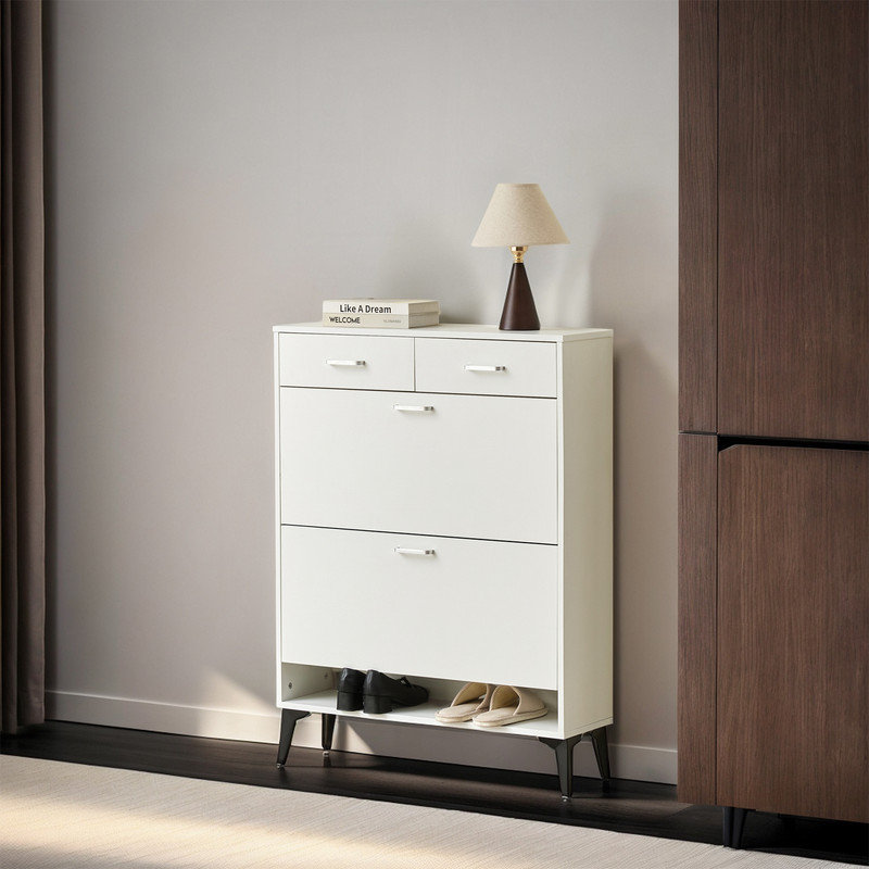 16 Pair Flip Down Shoe Storage, White