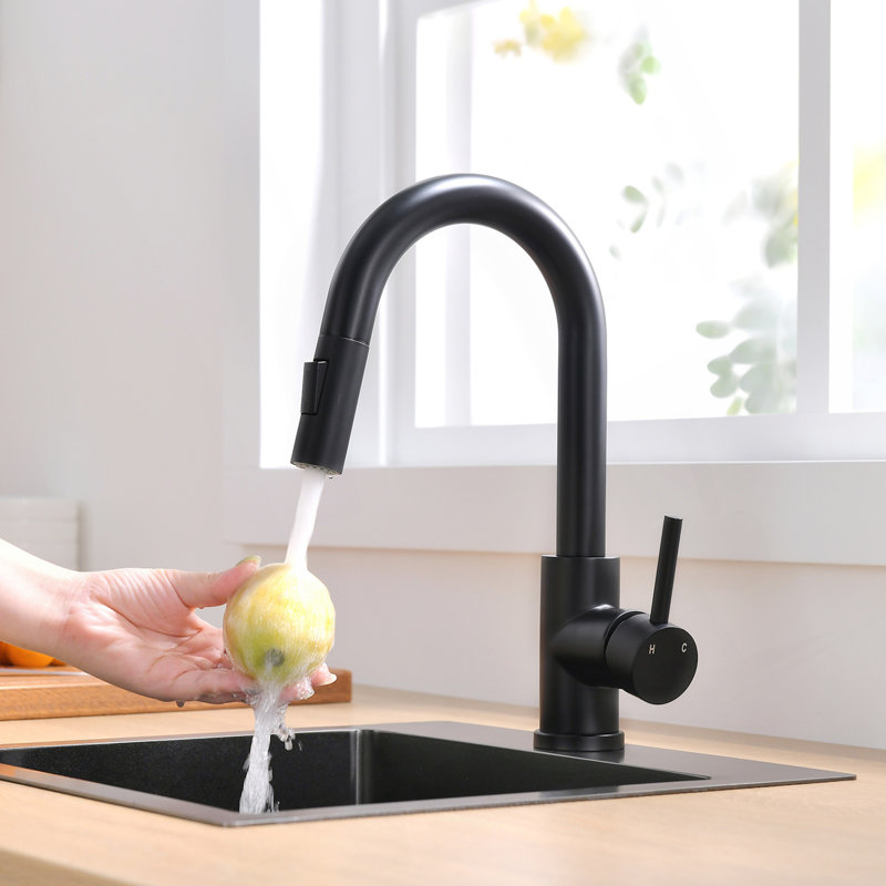 Sink Faucet, Brushed Nickel Kitchen Faucets With Pull Down Sprayer, Bathroom Sink Faucets Mini Bar Prep Faucet, Black