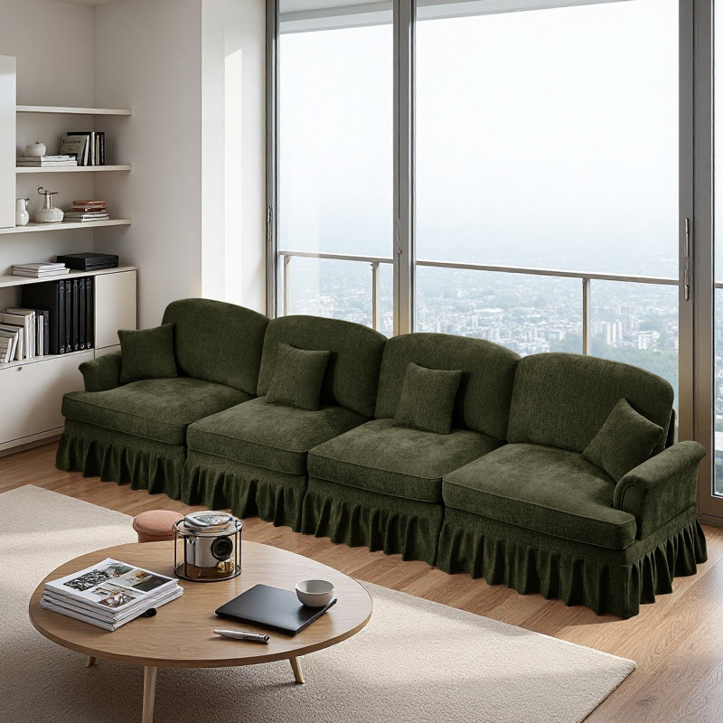 Sofa, Cloud Couch Sectional Sofa, Chenille Sofa, 36.6" H x 137.8" W x 32.8" D, Green