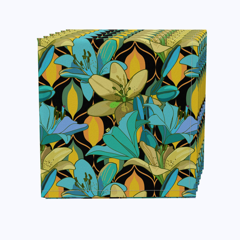 100% Cotton Teal Lillies Square Napkin