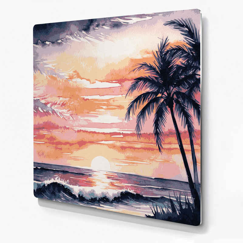 «Hawaiian Tropical Sunrise», art mural en métal beige, H 12 po x l 12 po