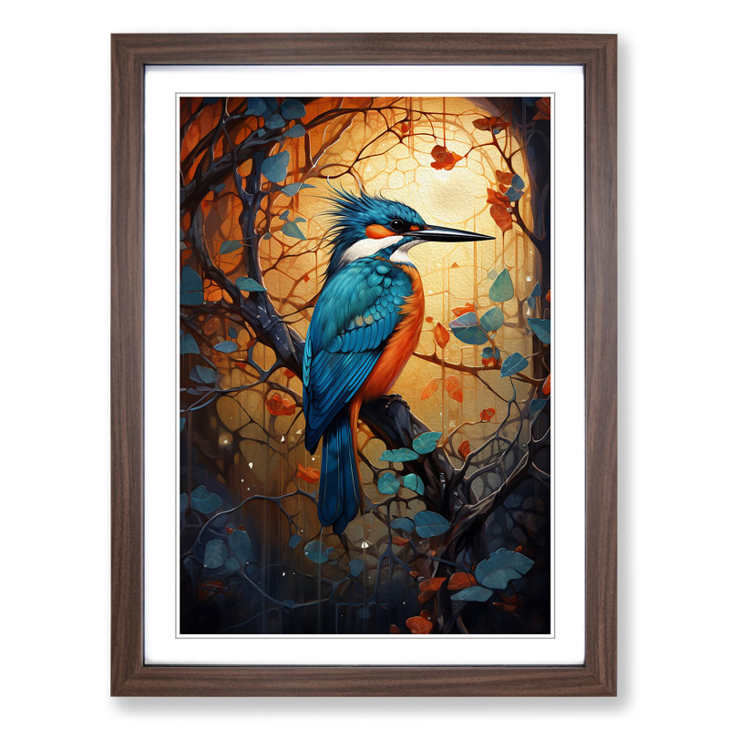 Kingfisher Futurism - Framed Print, 46cm H x 34cm W x 2" D, Walnut Framed