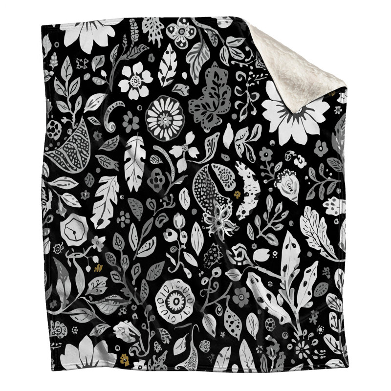 Black Floral Pattern Blankets, 60in W x 80in H