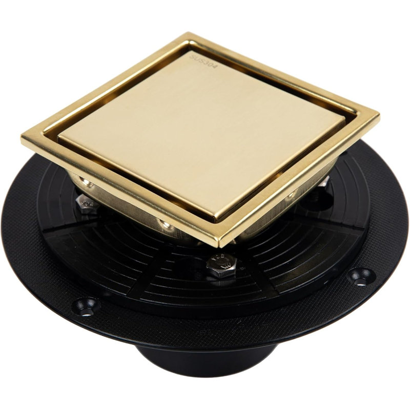 Square Shower Drain With Flange, Brushed Gold