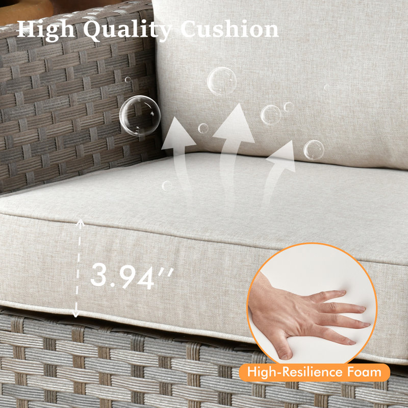 Ensemble de 12 meubles d'extérieur en osier avec repose-pieds, comprenant coussins et table, Beige