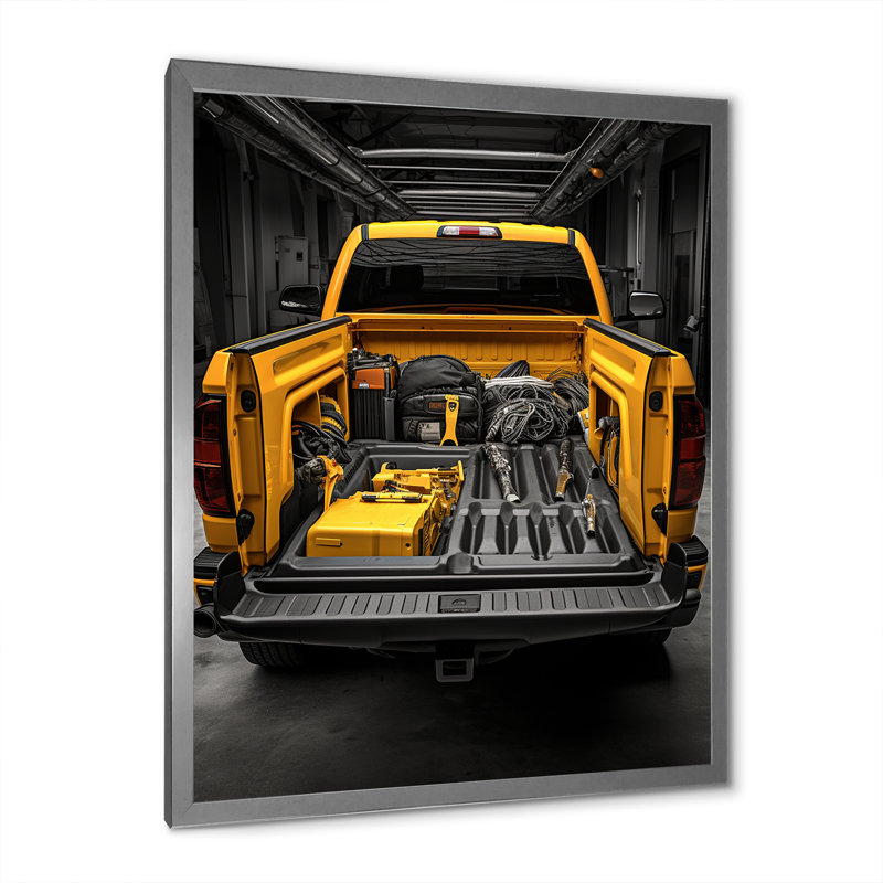 Fakhar, camionnette prête pour le travail sur toile, H 40 po x l 30 po x P 1,5 po, Cadre photo argenté