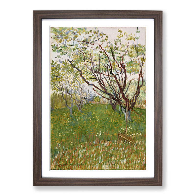 Flowering Orchard by Vincent Van Gogh - Picture Frame Painting, 36cm H x 27cm W x 2cm D, Walnut Framed