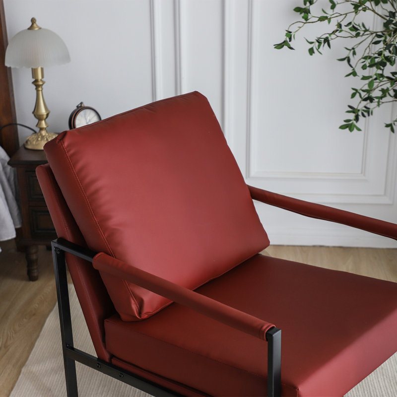 Faux Leather Armchair, Brick Red Faux Leather