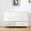Commode 6 tiroirs blanche avec poignées dorées et pieds en métal
