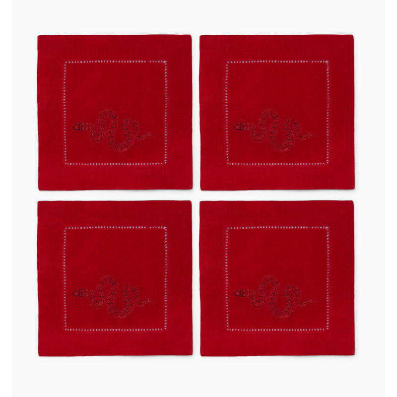 Lny2025-Snake 6 x 6 Cocktail Napkin, Red/Gold
