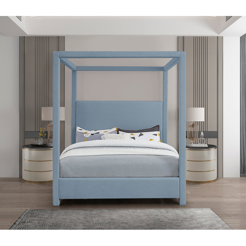 Bois massif Dunwich et plateforme rembourrée, Tissu texturé bleu ciel, Double