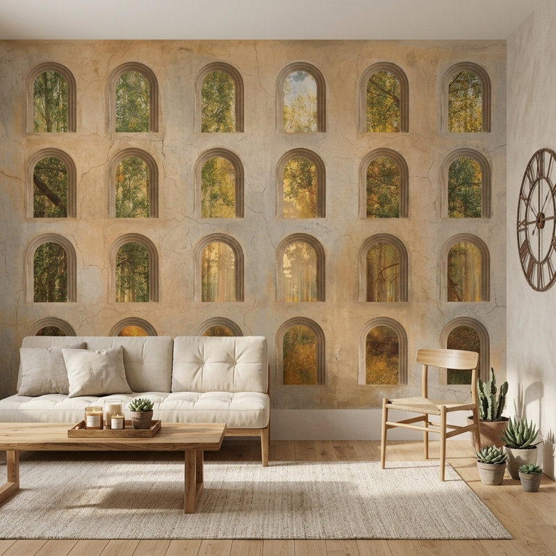 Murale arquée Trompe Loeil, 120 po x 96 po, Peler et coller