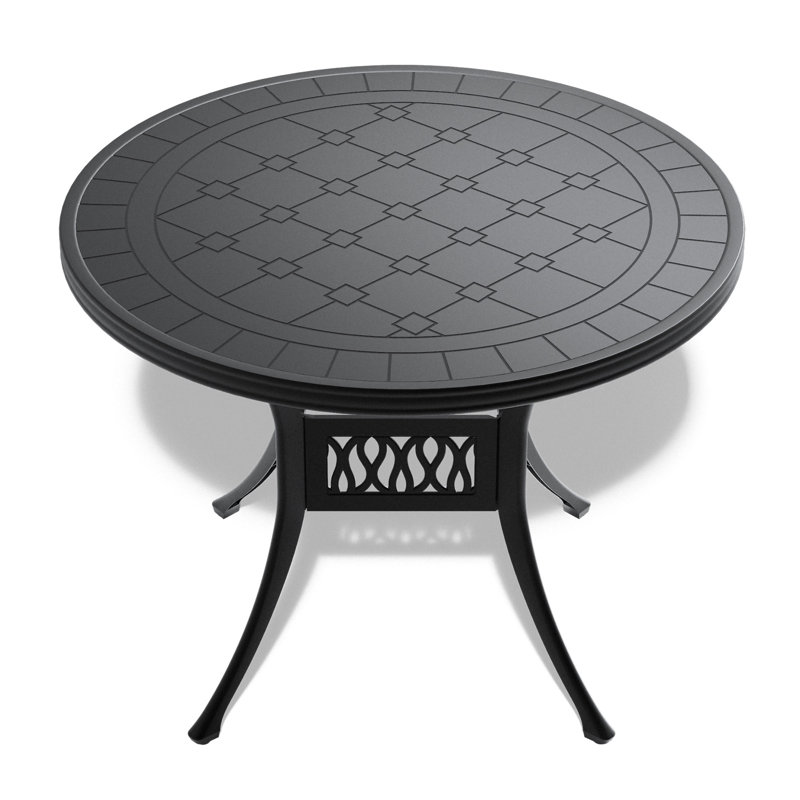Table de salle à manger de 39,37 pouces en fonte d'aluminium avec cadre et texture sculptée sur le plateau de table