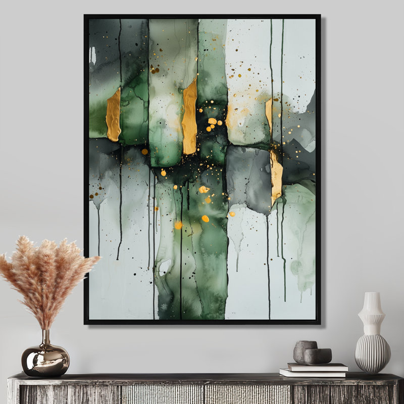 Impressions sur toile Gertz Gold Green Ethereal, Noir, Reproduction avec cadre flottant, H 20 po x l 12 po