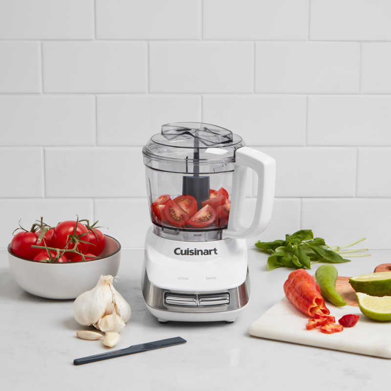 White and Stainless Steel 4-Cup Mini Food Processor with Variable Speed