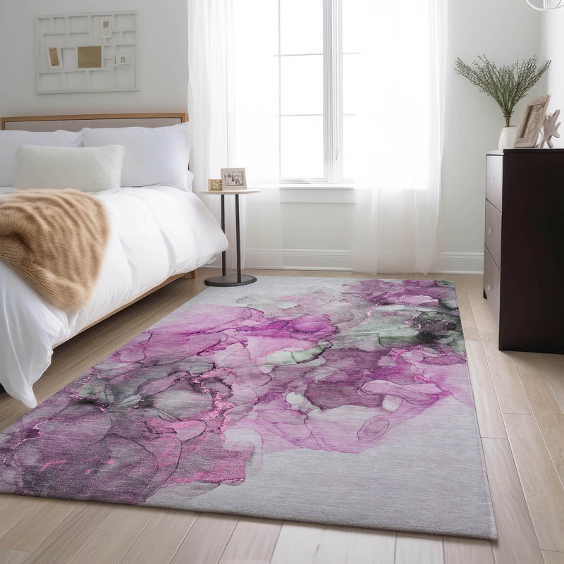 Tapis rose Cerrito AMF520 lavable à la machine de qualité supérieure, Rectangulaire 3 pi x 5 pi