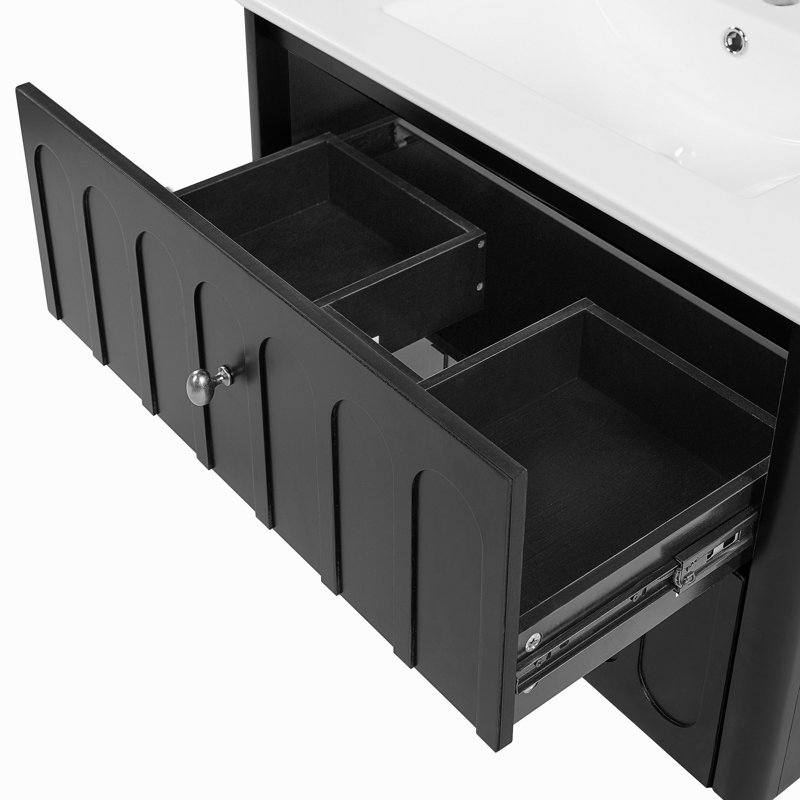 30" Modern Floating Bathroom Vanity with Oval Knobs & Round Edge, Soft-Close Drawer Slides, Bathroom Cabinet with Ceramic Sink