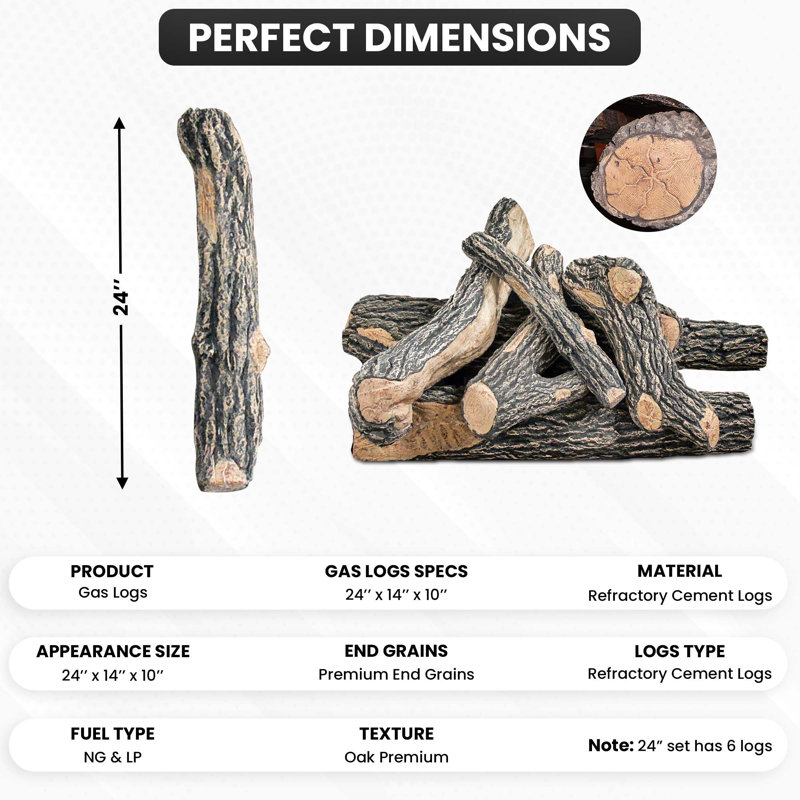 Ensemble de bûches au gaz Great Oak, 24 po (ouverture minimale: H 16 po x l avant 30 po, Propane