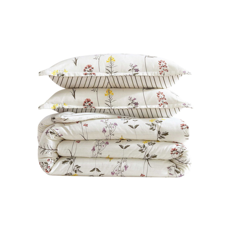 Eddie Bauer Wildflower Natural Cotton Reversible Comforter Set, Ivory Floral, Twin Comforter + 1 Standard Pillow Sham