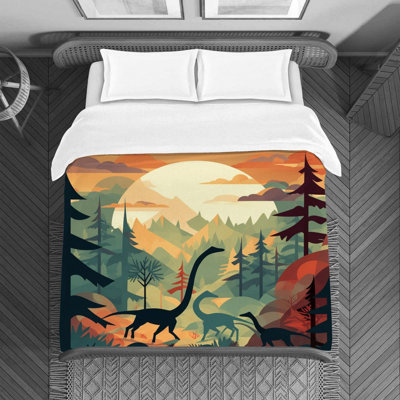 Dinosaur Orange Green Orange/Green Microfiber Duvet Cover