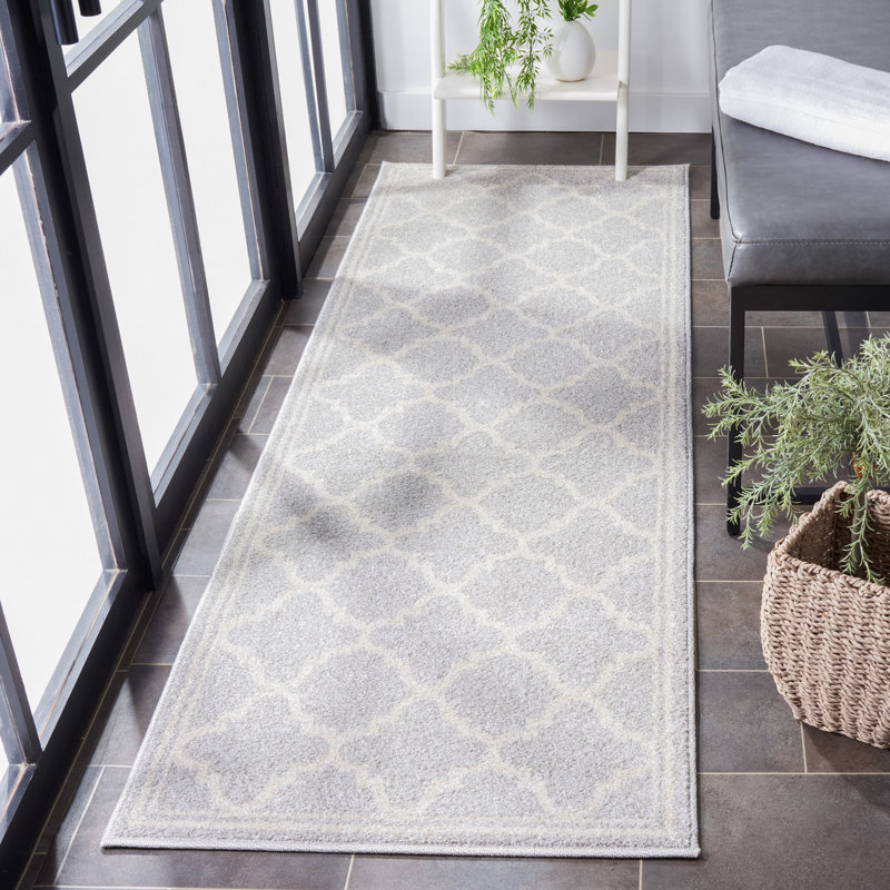 Tapis géométrique Ammundsen, Tapis de couloir 2 pi 3 po x 9 pi, Gris foncé / beige
