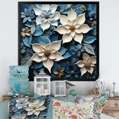 «White and Blue Poinsettias Flowers Bloom III», reproduction sur toile