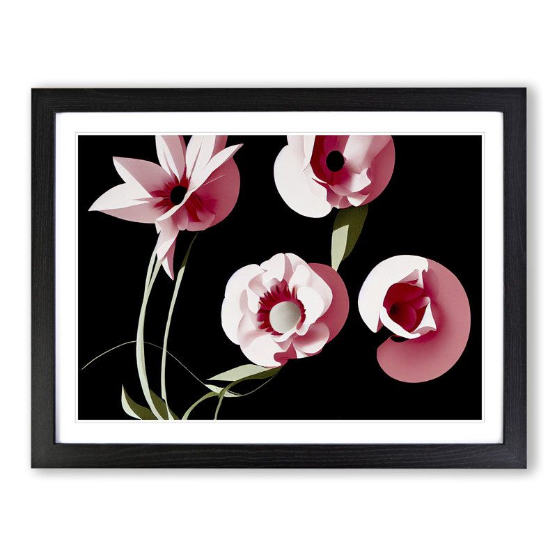 Impactful Flowers - Single Picture Frame Print, Black, 34cm H x 46cm W x 2cm D