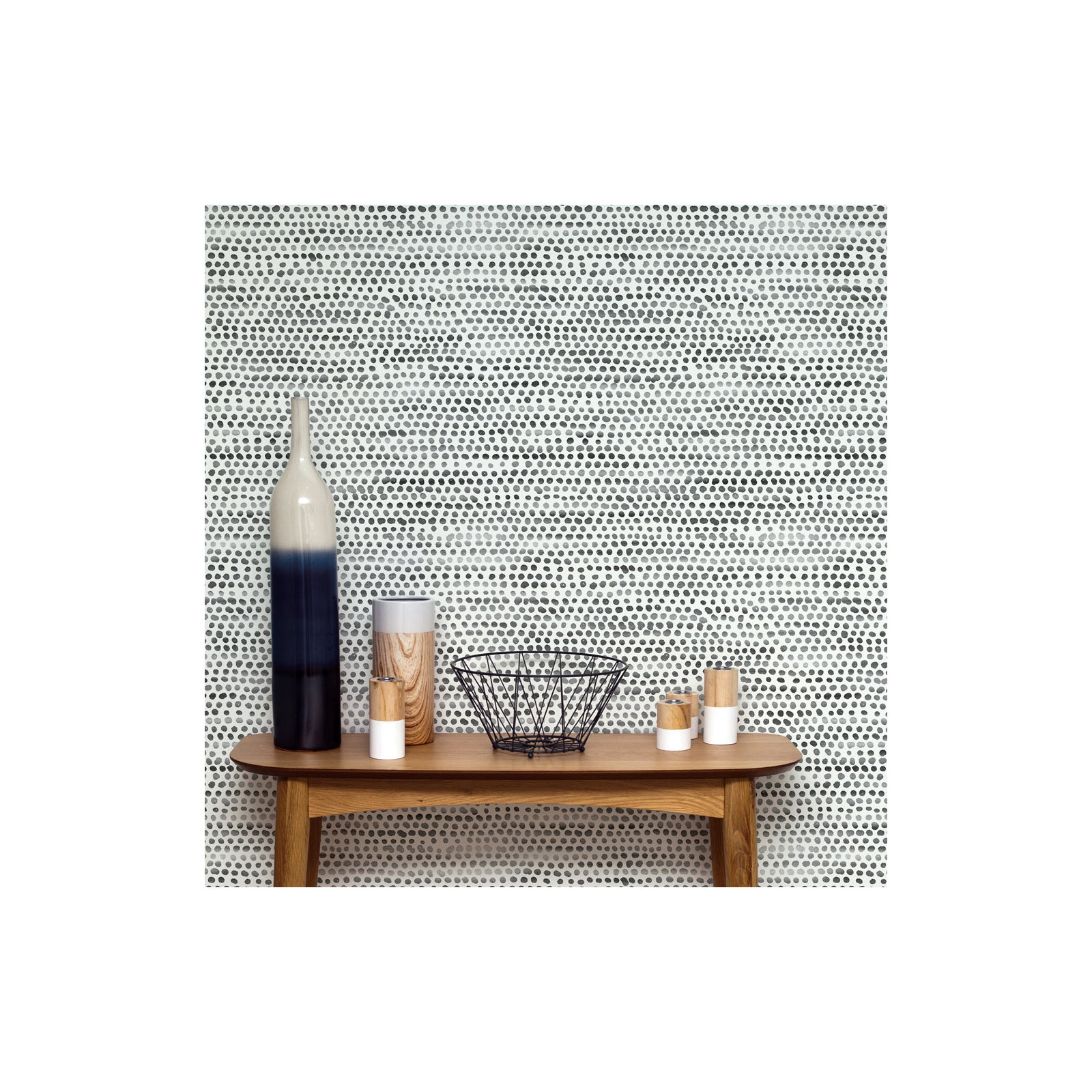 Moire Dots Peel and Stick Wallpaper, Black/white